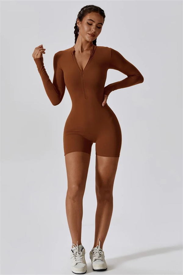 Half-Zip Stand-Up Collar Active Jumpsuit