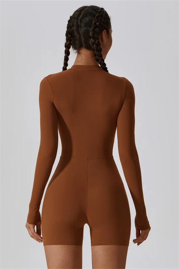 Half-Zip Stand-Up Collar Active Jumpsuit