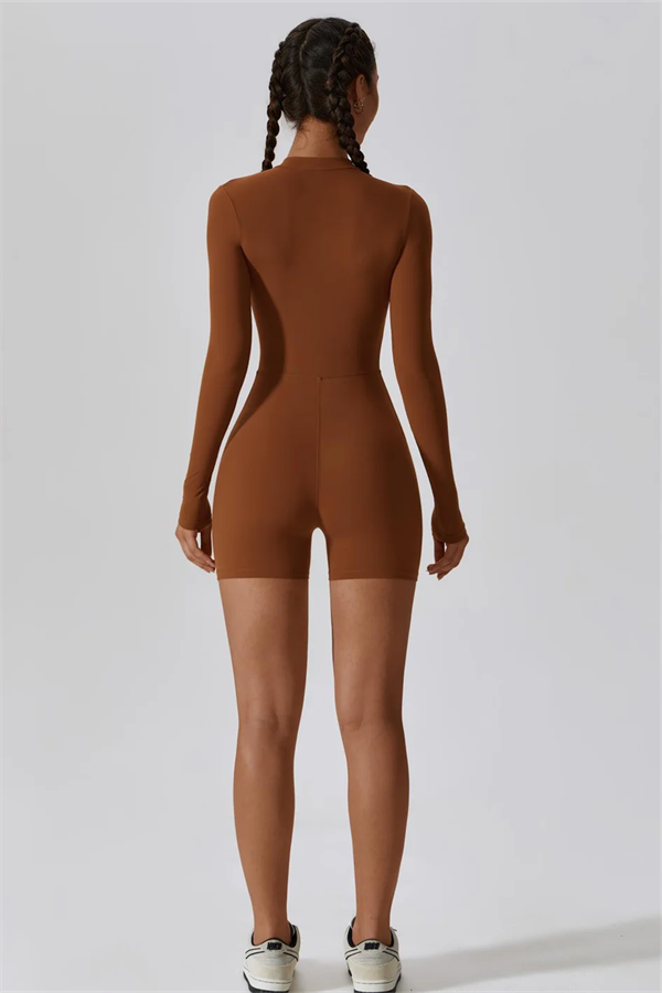 Half-Zip Stand-Up Collar Active Jumpsuit