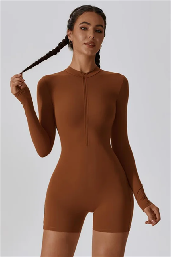 Half-Zip Stand-Up Collar Active Jumpsuit