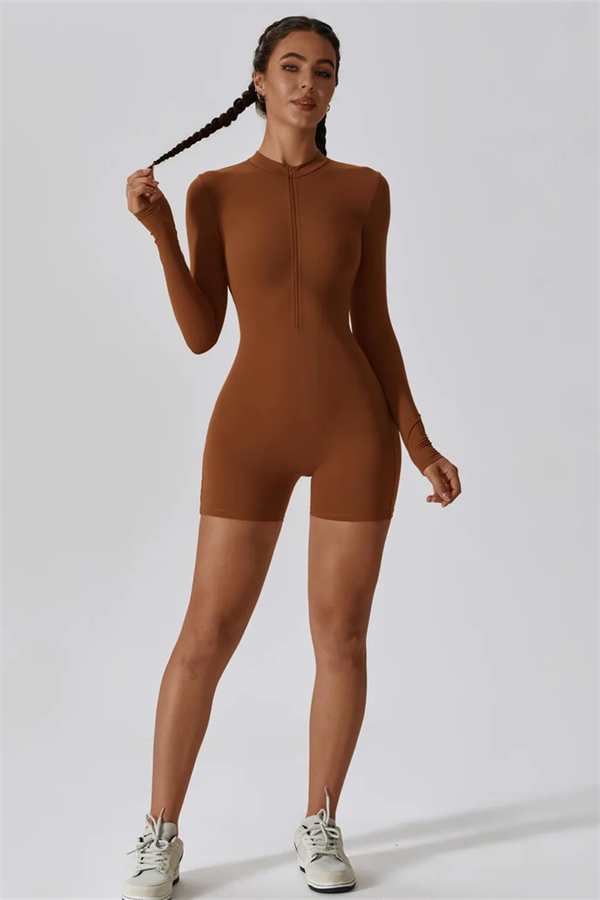 Half-Zip Stand-Up Collar Active Jumpsuit