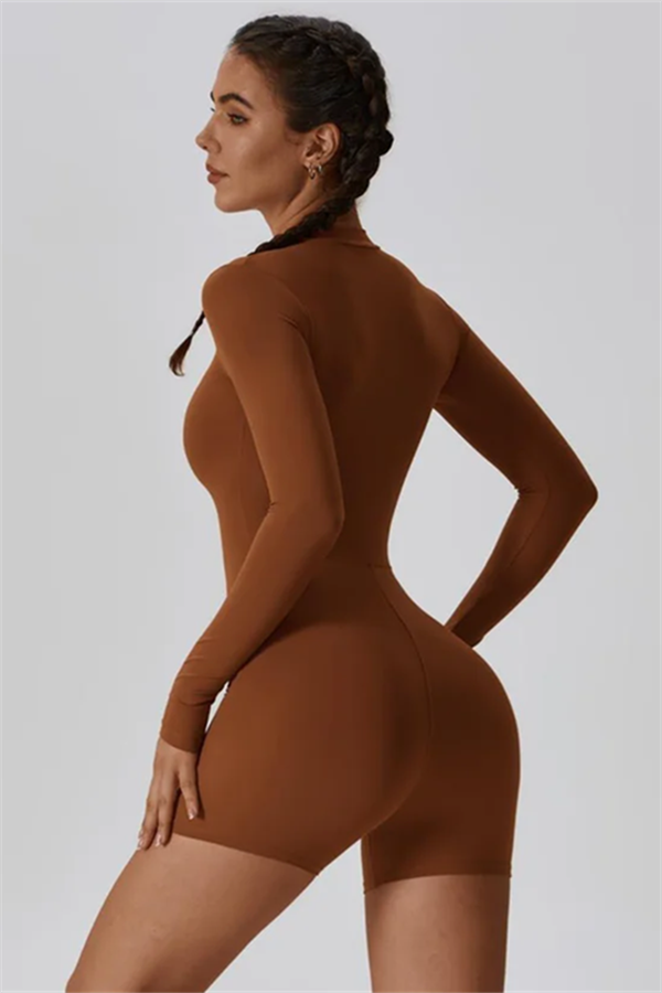 Half-Zip Stand-Up Collar Active Jumpsuit