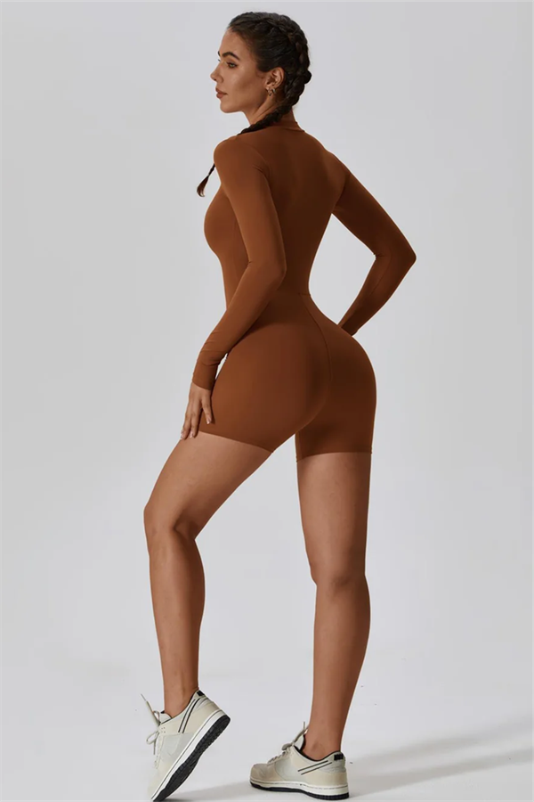 Half-Zip Stand-Up Collar Active Jumpsuit