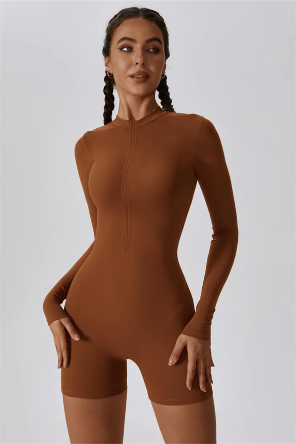Half-Zip Stand-Up Collar Active Jumpsuit