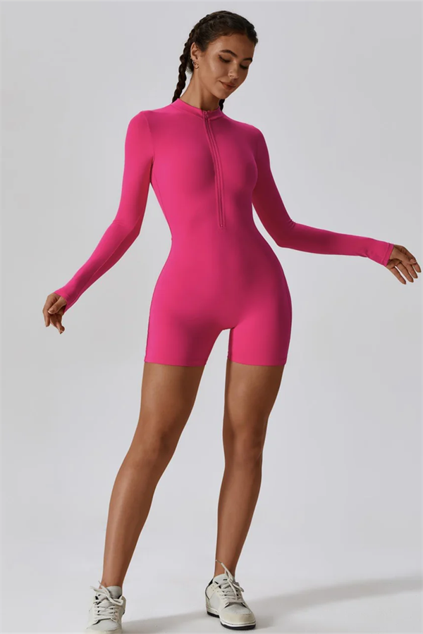 Half-Zip Stand-Up Collar Active Jumpsuit