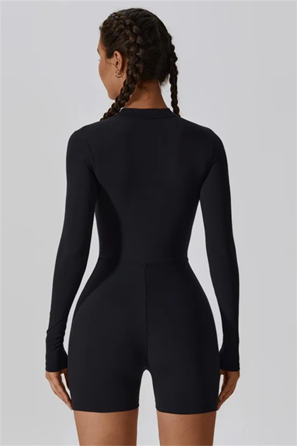 Half-Zip Stand-Up Collar Active Jumpsuit