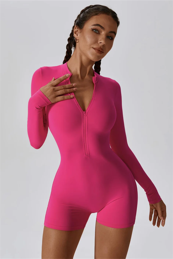 Half-Zip Stand-Up Collar Active Jumpsuit