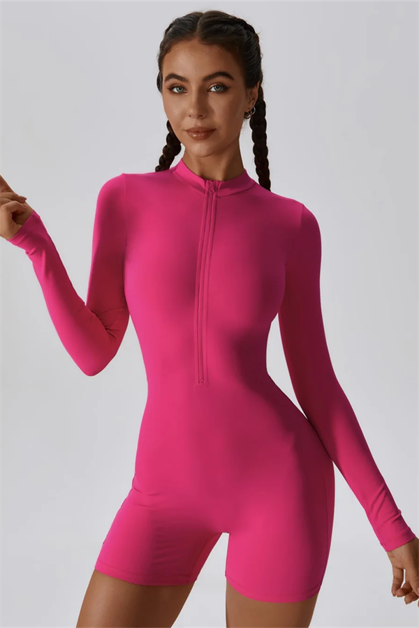Half-Zip Stand-Up Collar Active Jumpsuit