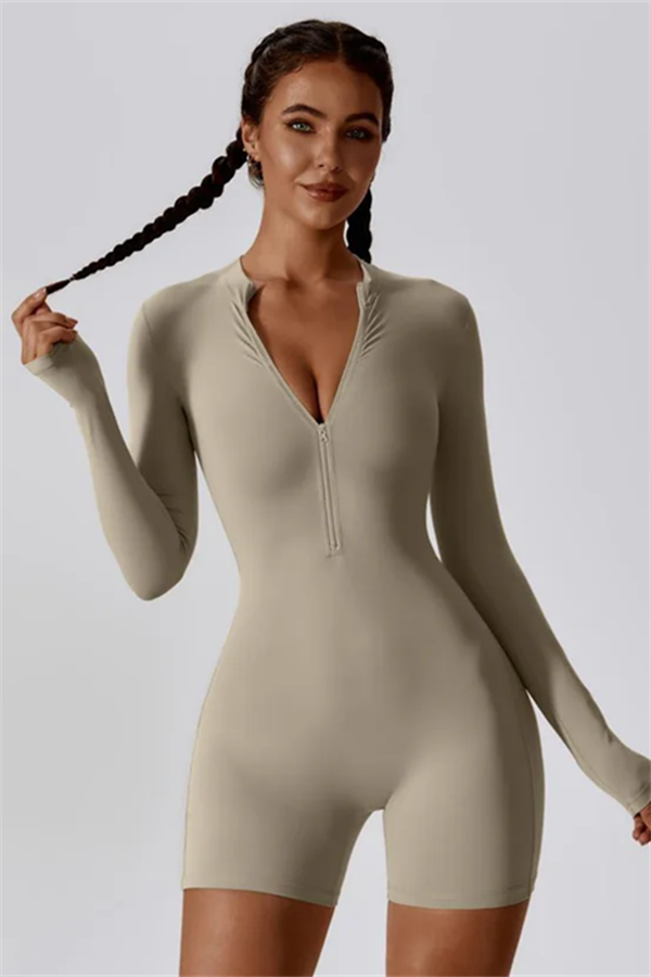Half-Zip Stand-Up Collar Active Jumpsuit