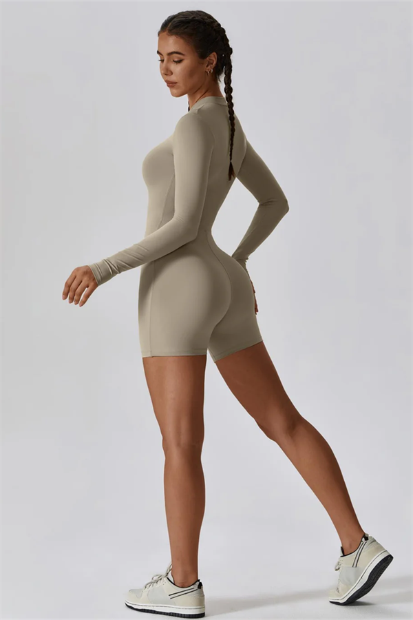 Half-Zip Stand-Up Collar Active Jumpsuit