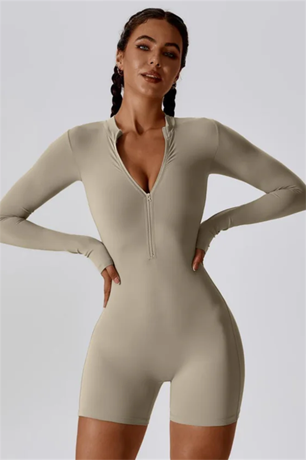 Half-Zip Stand-Up Collar Active Jumpsuit