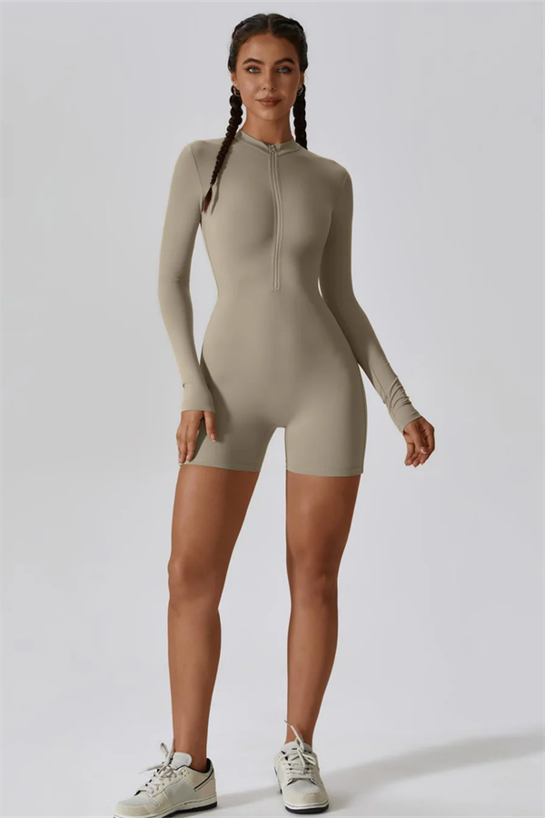 Half-Zip Stand-Up Collar Active Jumpsuit