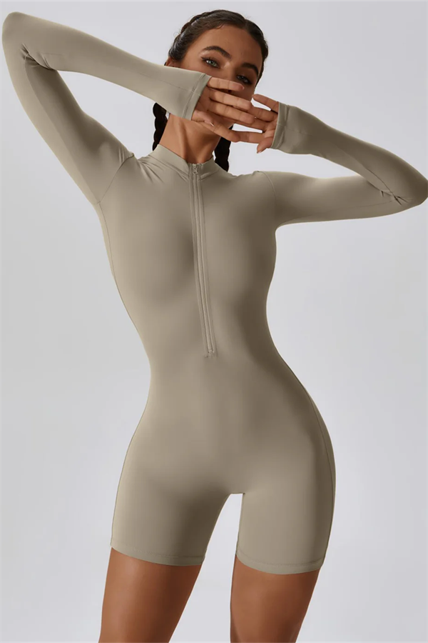 Half-Zip Stand-Up Collar Active Jumpsuit
