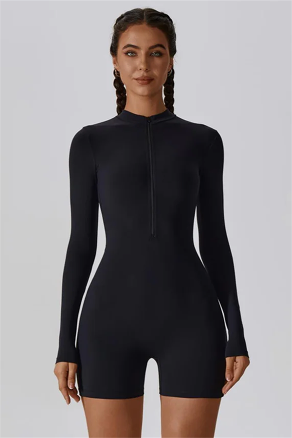 Half-Zip Stand-Up Collar Active Jumpsuit