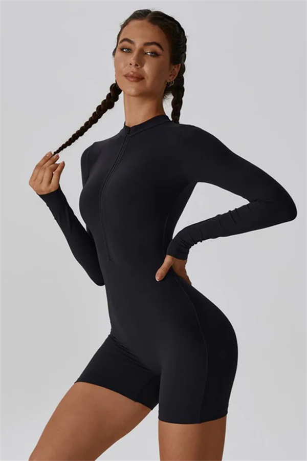 Half-Zip Stand-Up Collar Active Jumpsuit