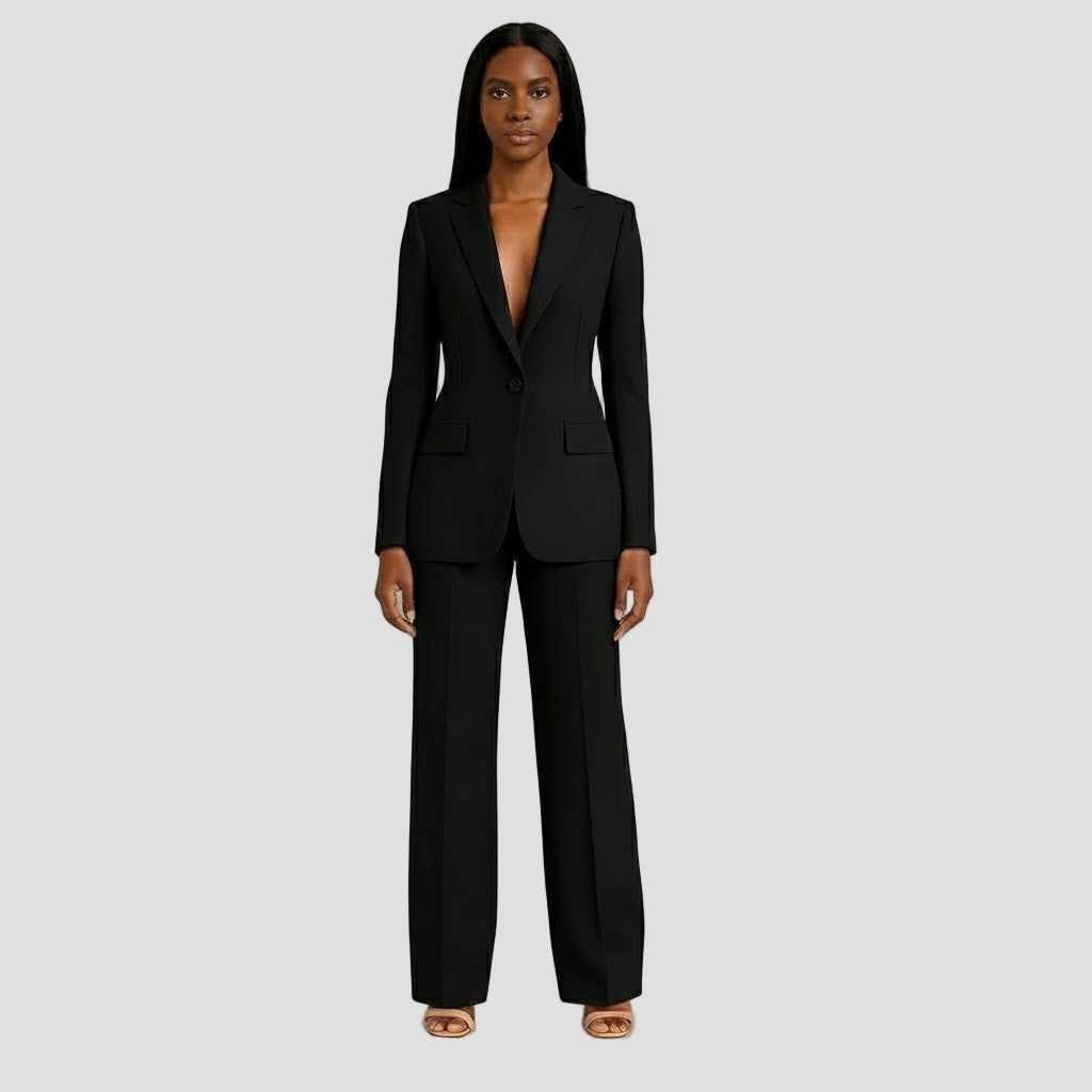 Chic Women's Suit Set - Tailored Blazer and Slim-Fit Trousers