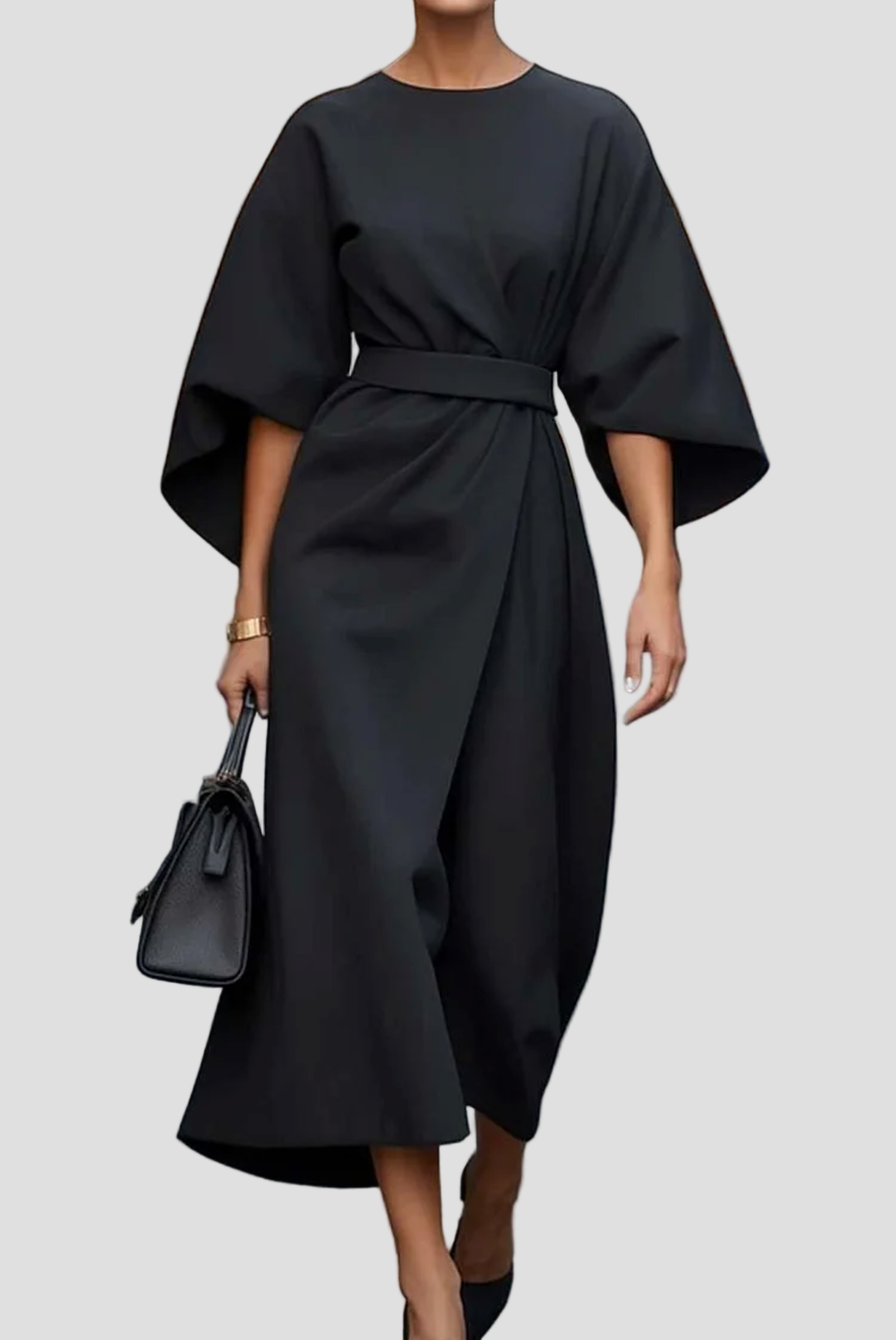 Elegant Lantern Sleeve Dress with Belt