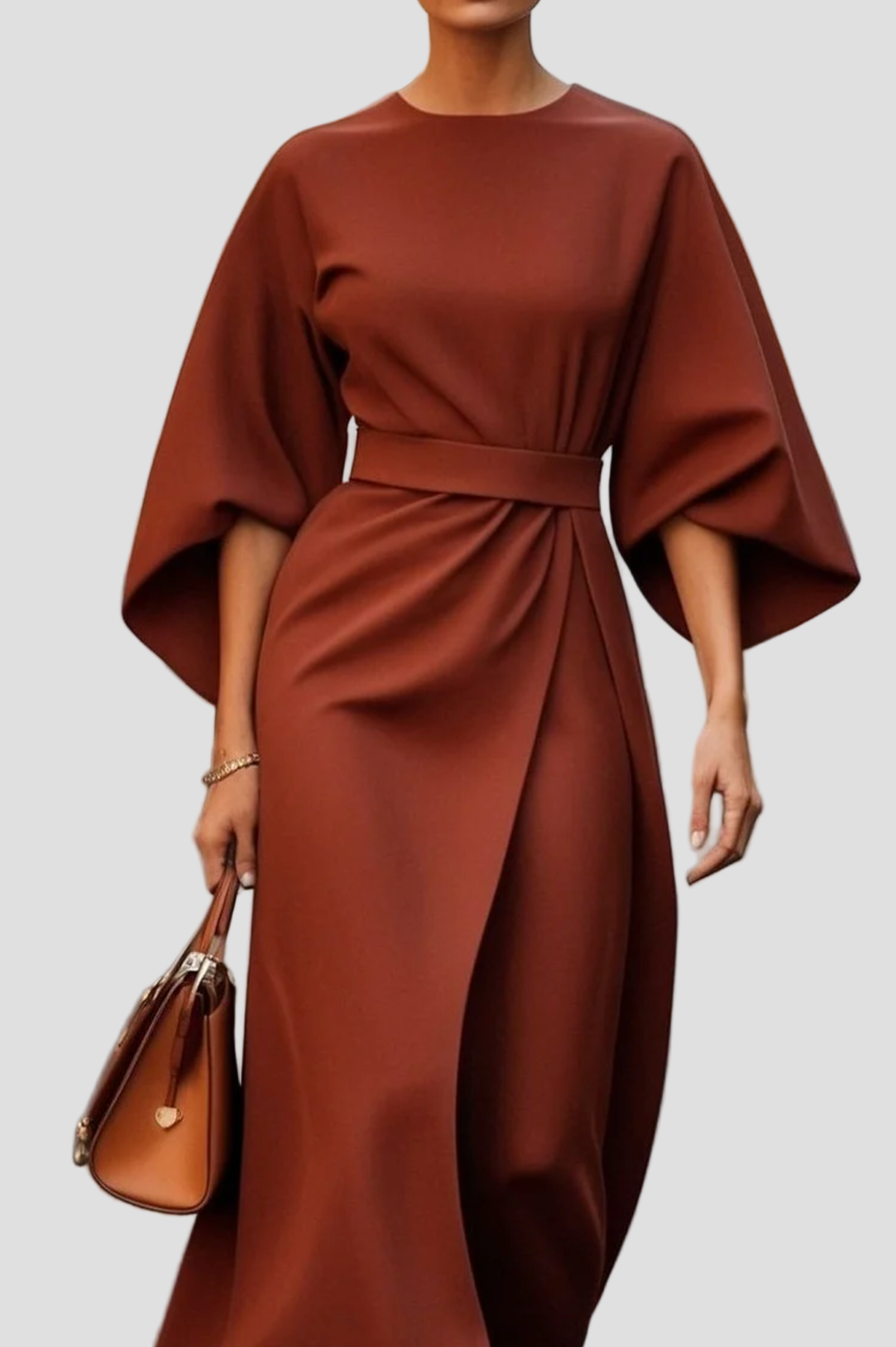 Elegant Lantern Sleeve Dress with Belt