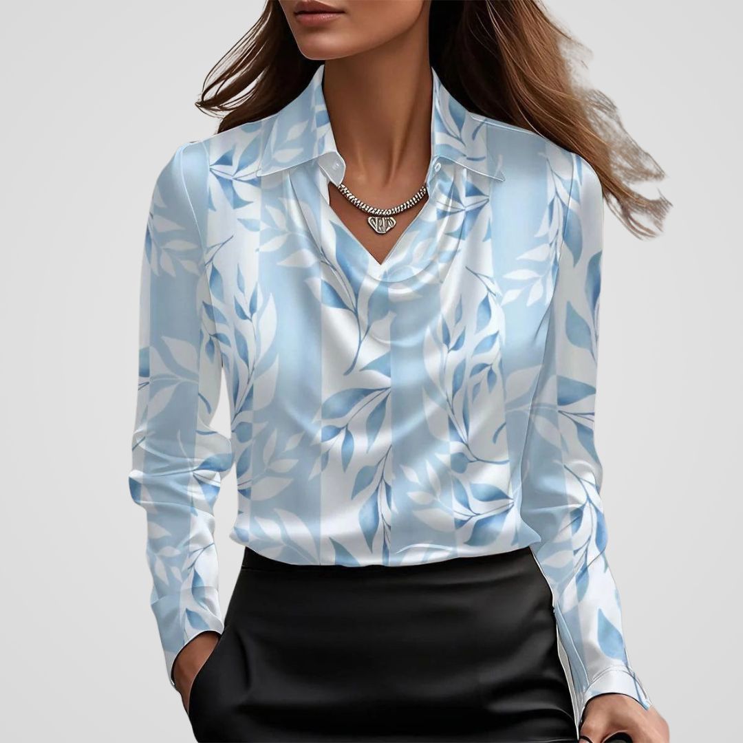 Elegant Women's Silk Blouse with Draped Neckline – Timeless Satin Top for Versatile Styling 16