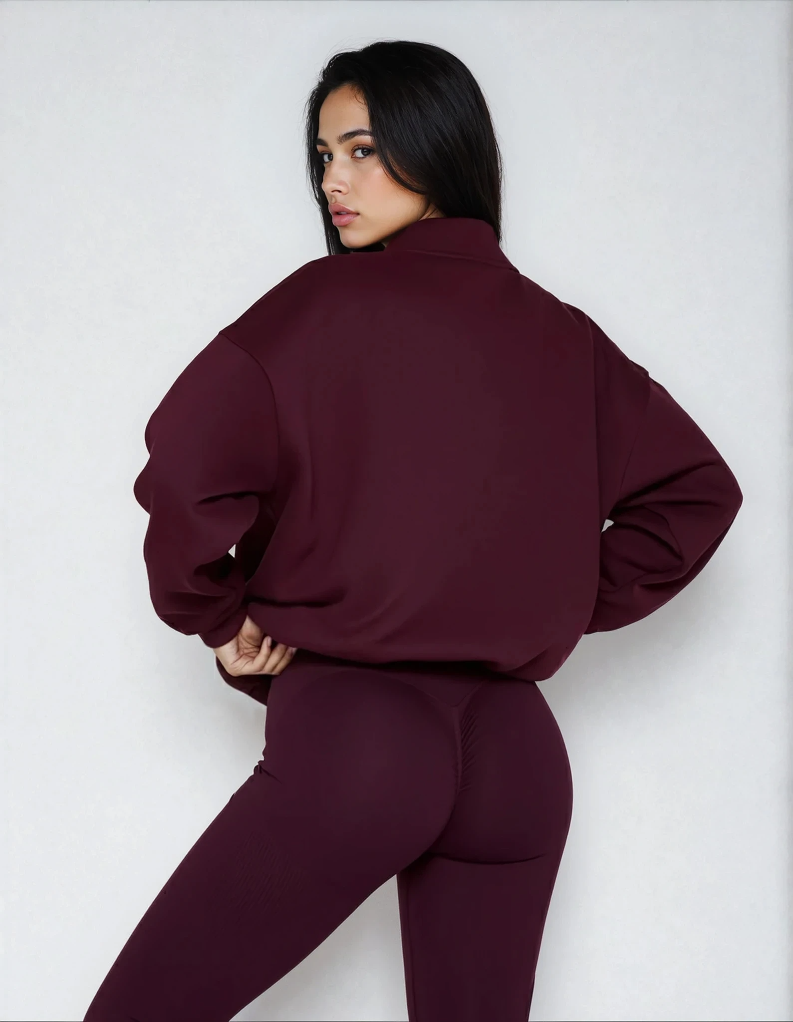 Oversized Half-Zip Sweater for Women – Wine Red