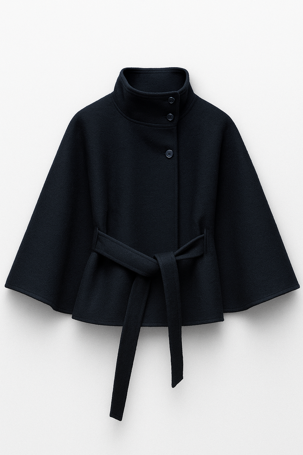 High-Neck Belted Poncho Coat