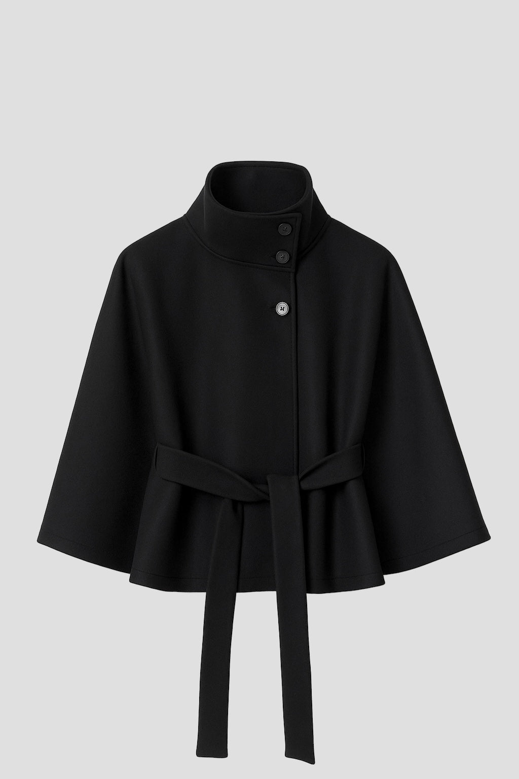 High-Neck Belted Poncho Coat