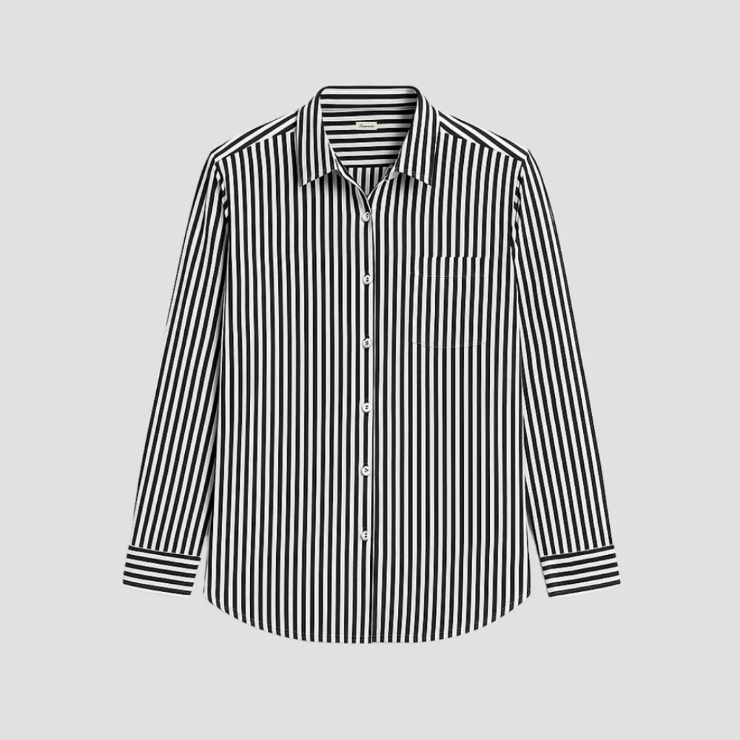 Lightweight Striped Blouse in Cotton-Linen Blend with Classic Collar and Long Sleeves – Effortless Style for Everyday Wear 3