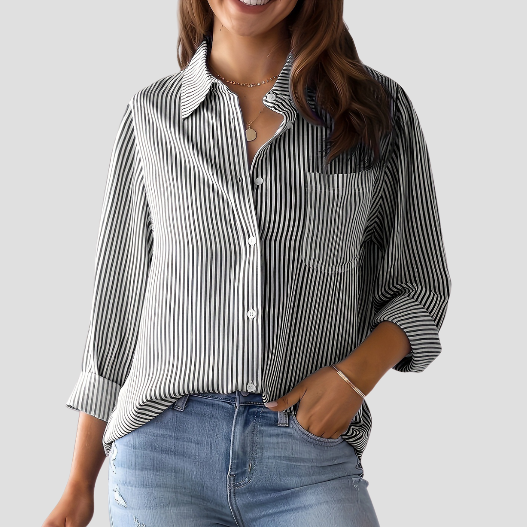 Lightweight Striped Blouse in Cotton-Linen Blend with Classic Collar and Long Sleeves – Effortless Style for Everyday Wear 5