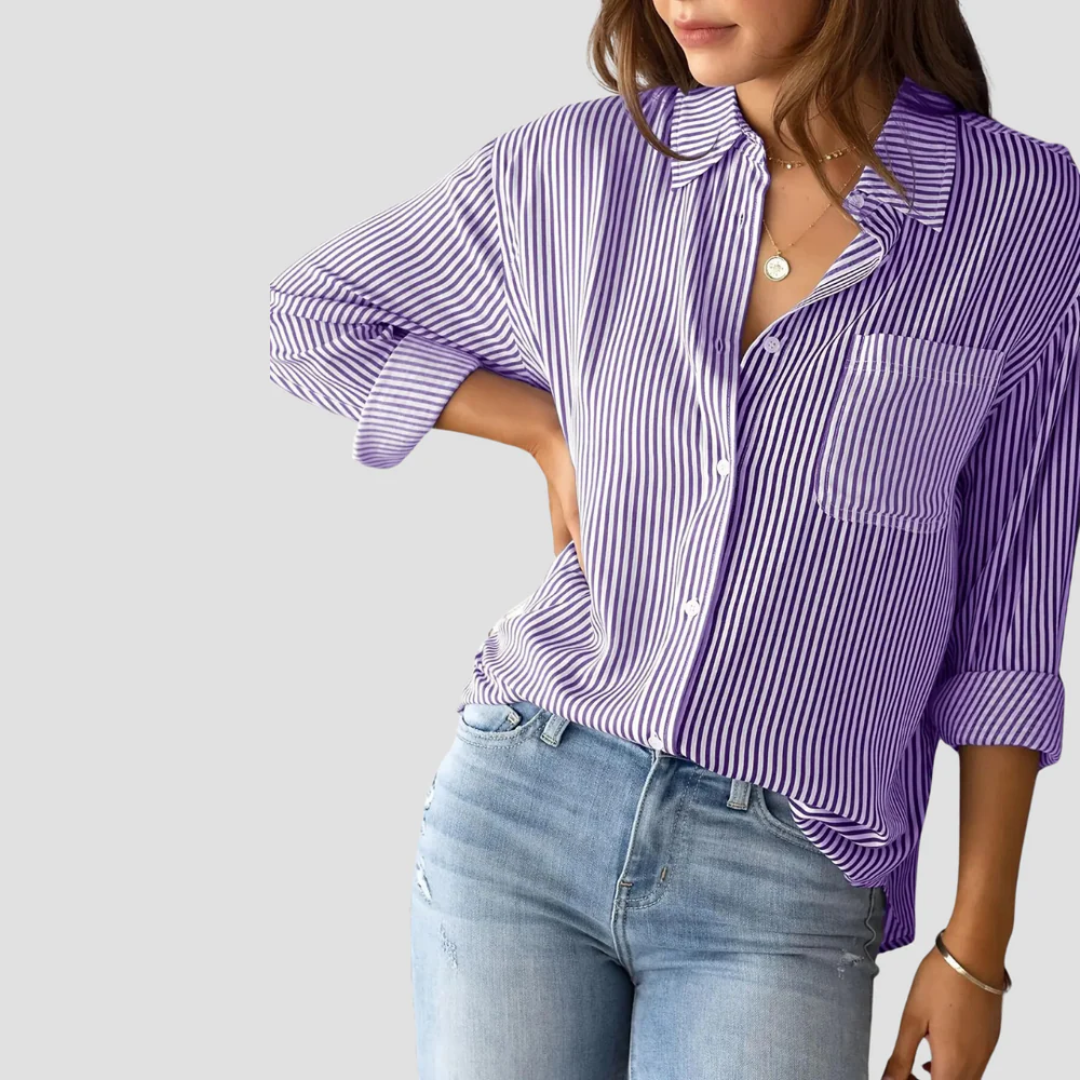 Lightweight Striped Blouse in Cotton-Linen Blend with Classic Collar and Long Sleeves – Effortless Style for Everyday Wear 8