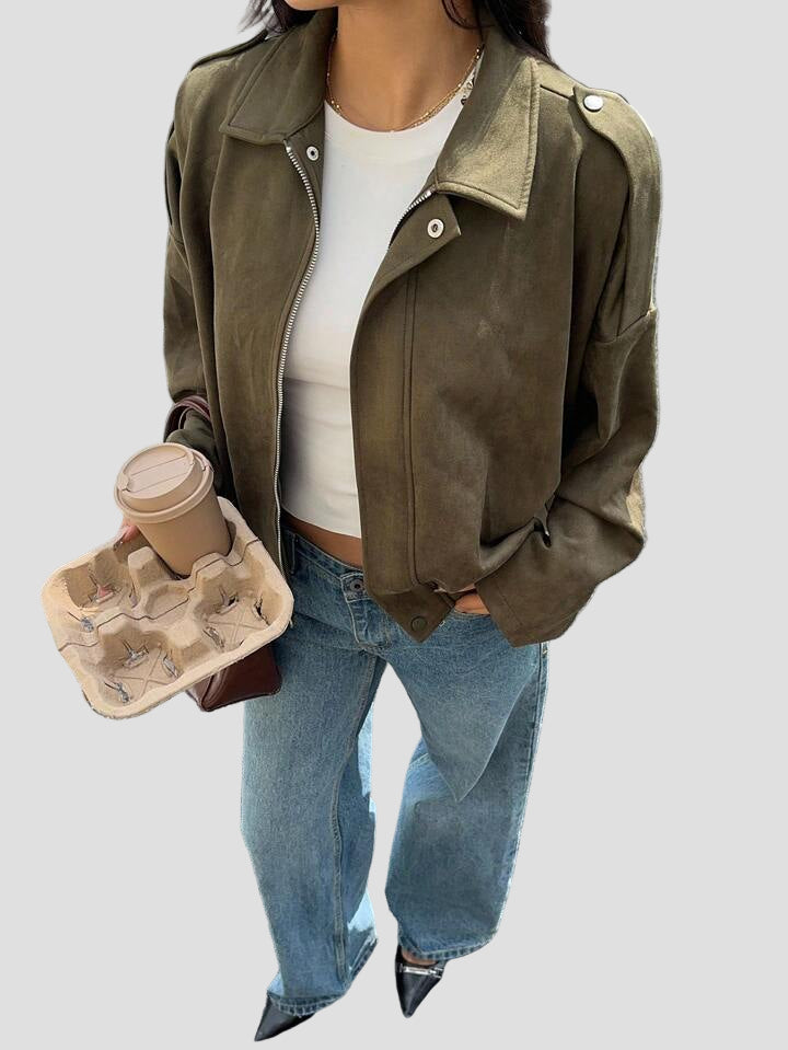 Faux Suede Bomber Jacket