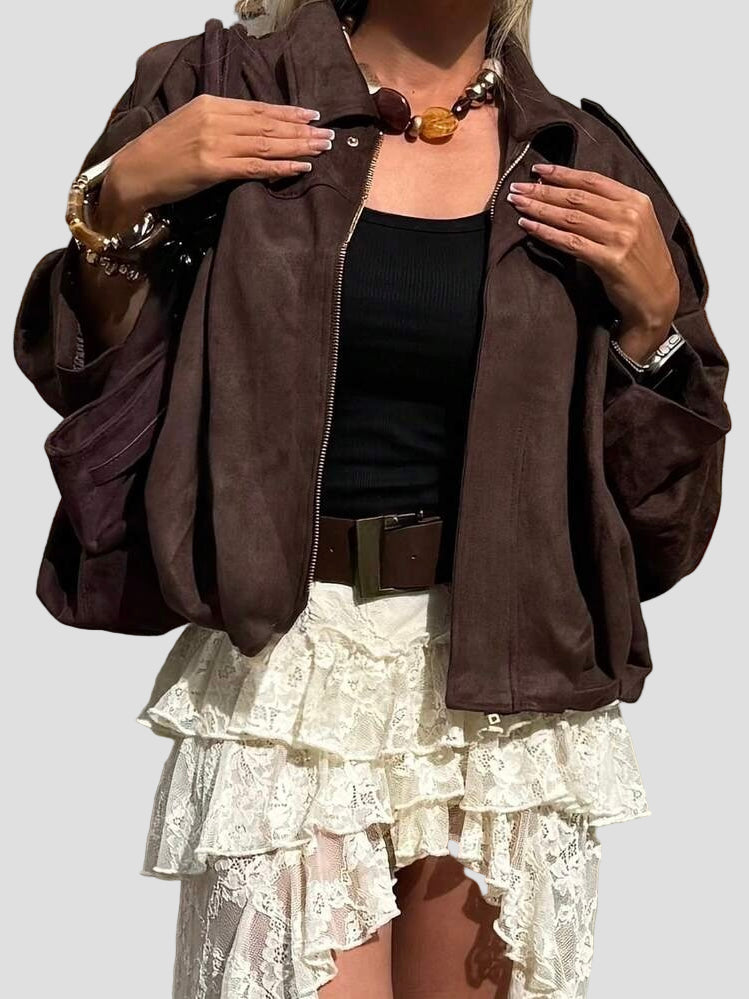 Faux Suede Bomber Jacket