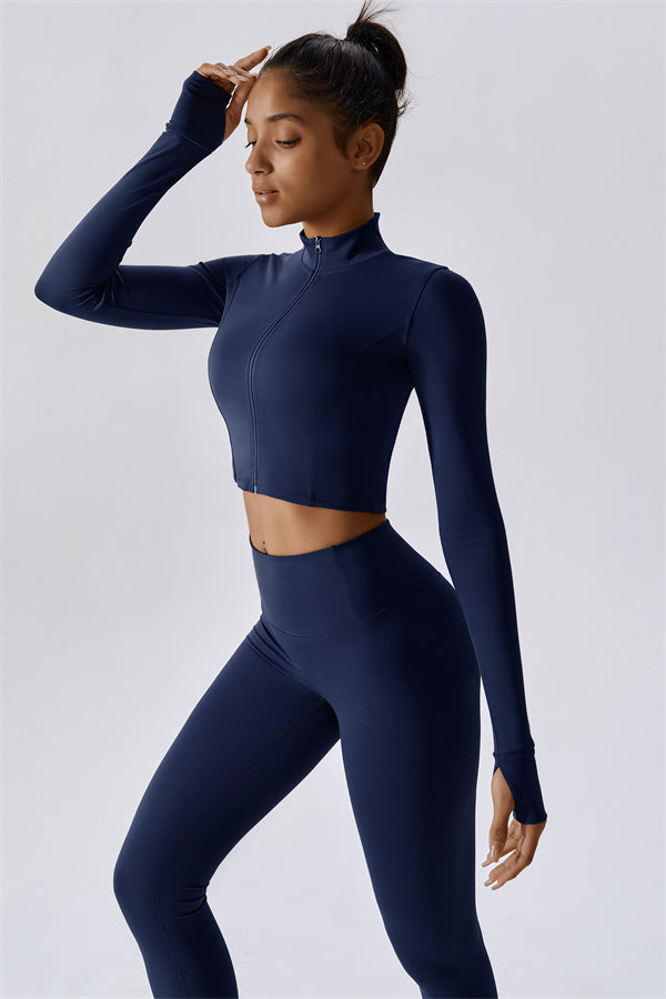 Sleek Stand Collar Zip-Up Jacket
