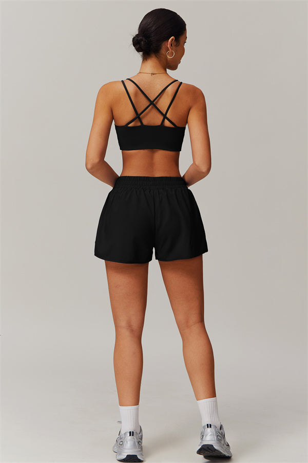 Strappy Back Sports Bra & Shorts 2-Piece Set