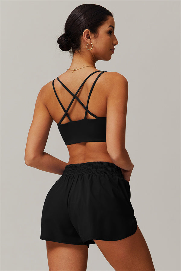 Strappy Back Sports Bra & Shorts 2-Piece Set