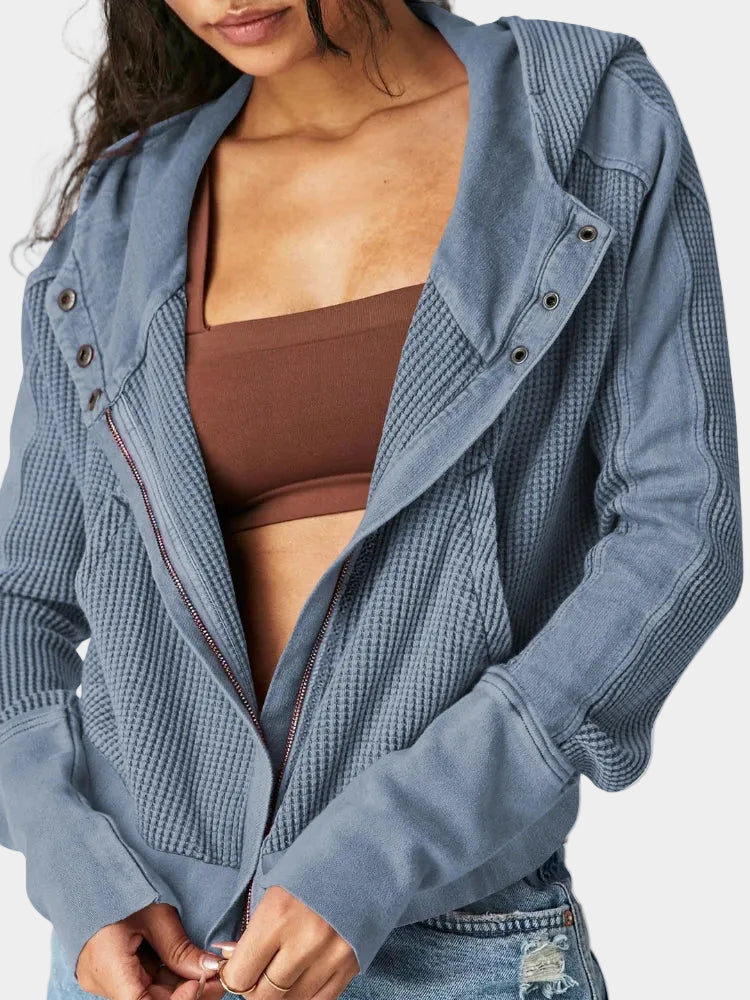Cropped Waffle Hoodie Soft Cotton Snug Hood