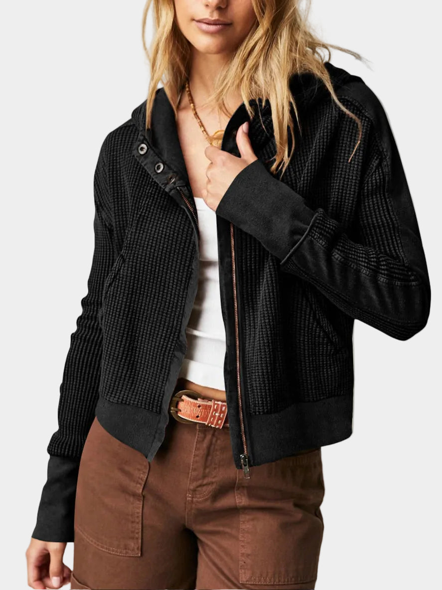 Cropped Waffle Hoodie Soft Cotton Snug Hood