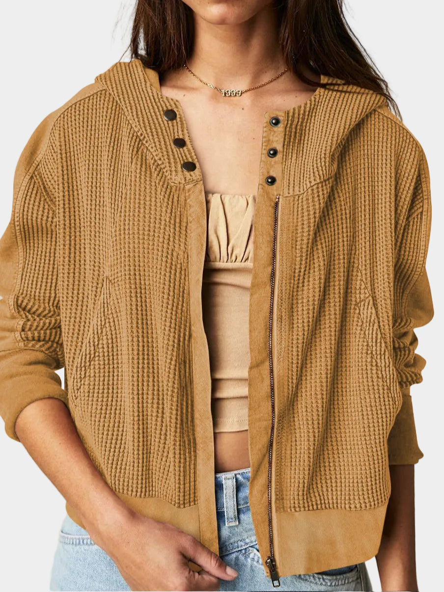 Cropped Waffle Hoodie Soft Cotton Snug Hood