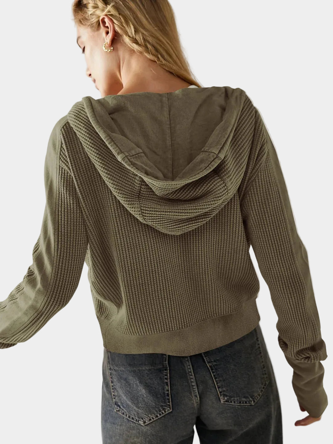 Cropped Waffle Hoodie Soft Cotton Snug Hood
