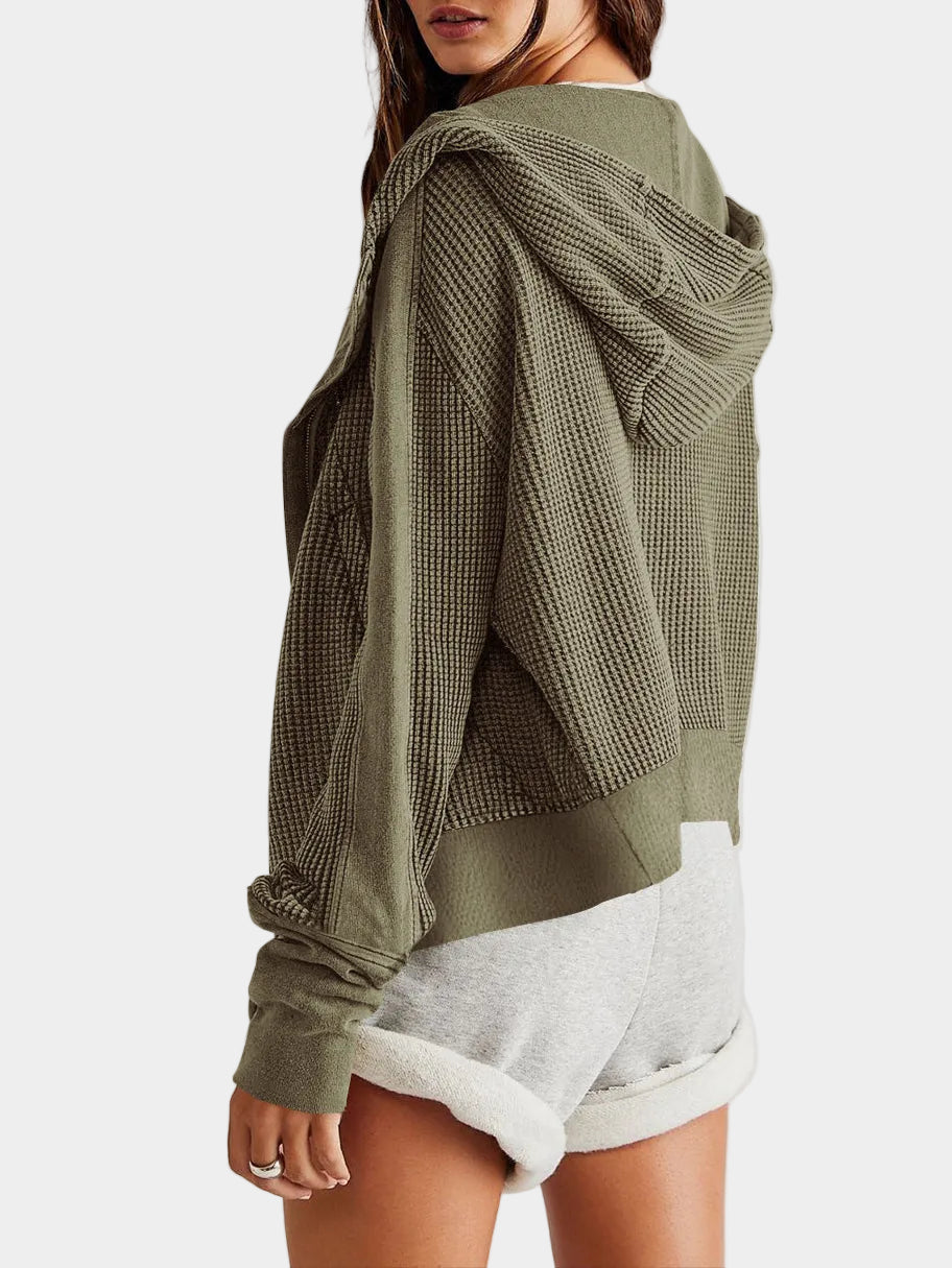Cropped Waffle Hoodie Soft Cotton Snug Hood