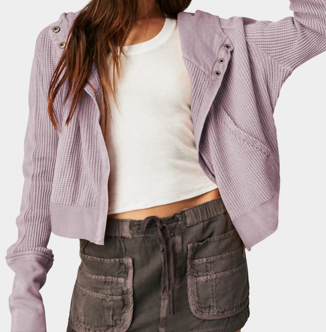 Cropped Waffle Hoodie Soft Cotton Snug Hood