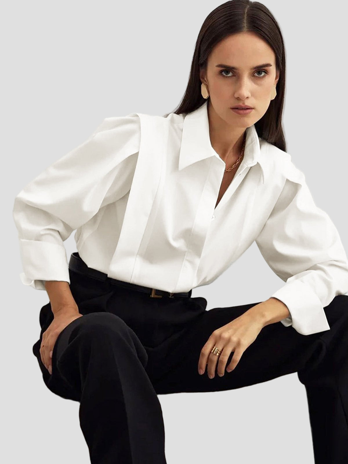 Women Button Down Square Dress Shirt, 100% Woven Cotton, Full-Length Sleeves, Classic Collar, Comfortable and Versatile for All Occasions 2