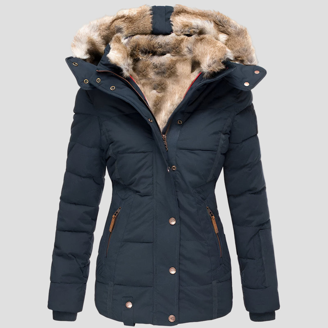 Women's Black Puffer Jacket - Slim Fit Hooded Winter Coat for Warmth and Style 3