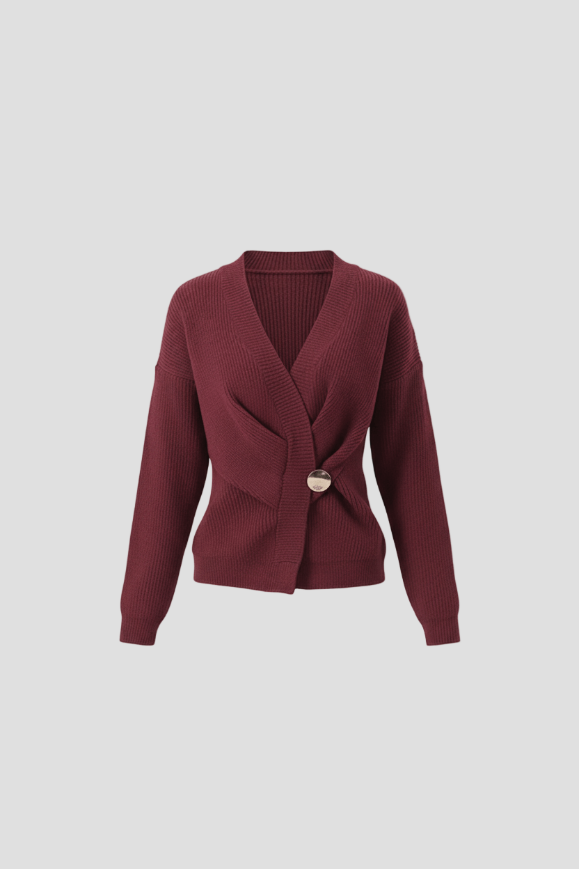 Women's Ribbed Knit Wrap Sweater Top with V-Neck and Asymmetrical Hem