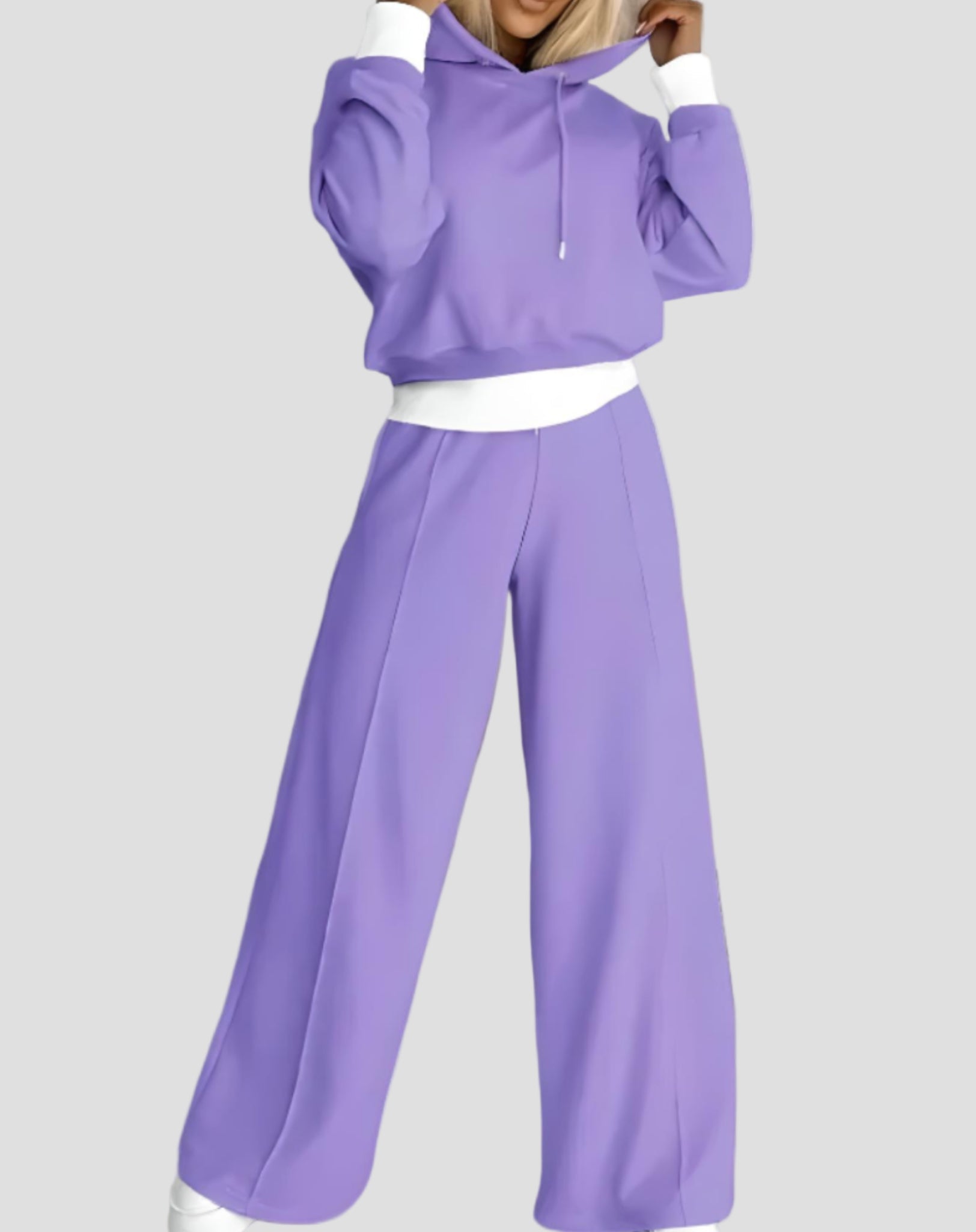 Women's Oversized Tracksuit Set - Cropped Hoodie and Wide-Leg Trousers