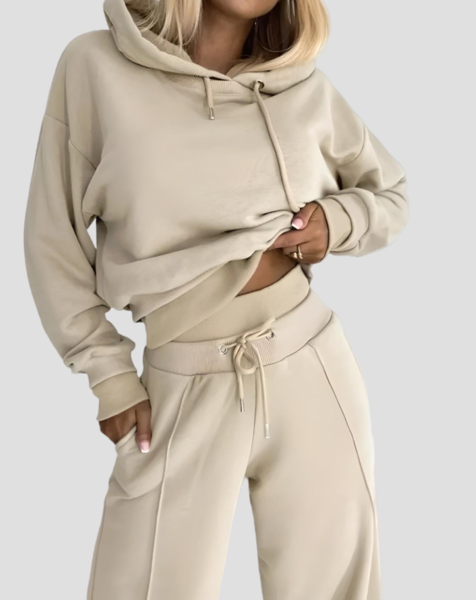 Women's Oversized Tracksuit Set - Cropped Hoodie and Wide-Leg Trousers