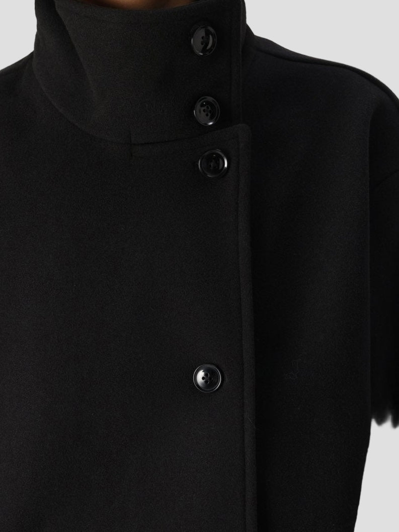 Wool-Blend High-Neck Buttoned Jacket