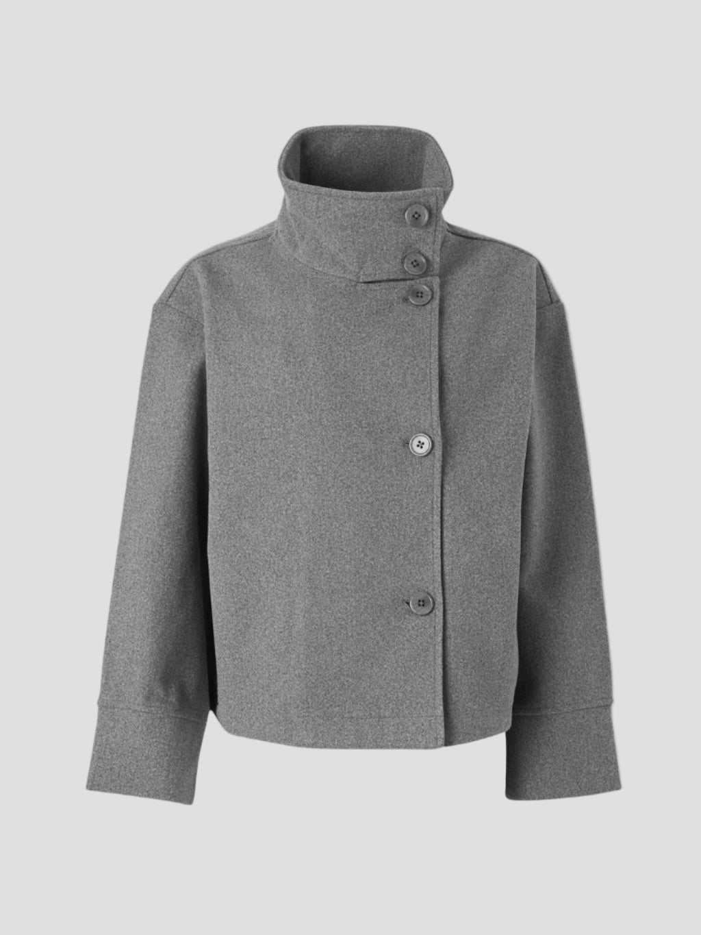 Wool-Blend High-Neck Buttoned Jacket