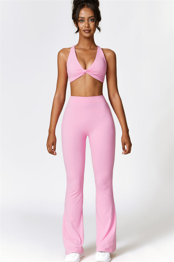 Twist-Front Sports Bra & Flared Leggings Set