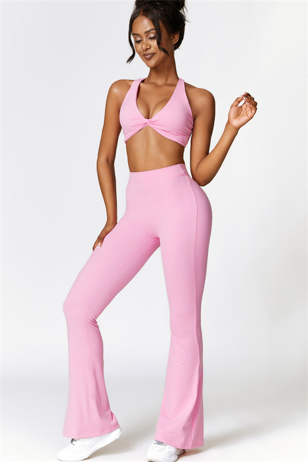 Twist-Front Sports Bra & Flared Leggings Set