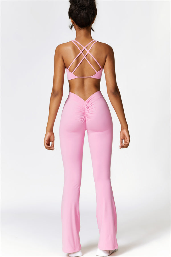 Twist-Front Sports Bra & Flared Leggings Set
